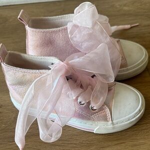 Sparkly Pink Kids Sneakers with Ribbon Laces